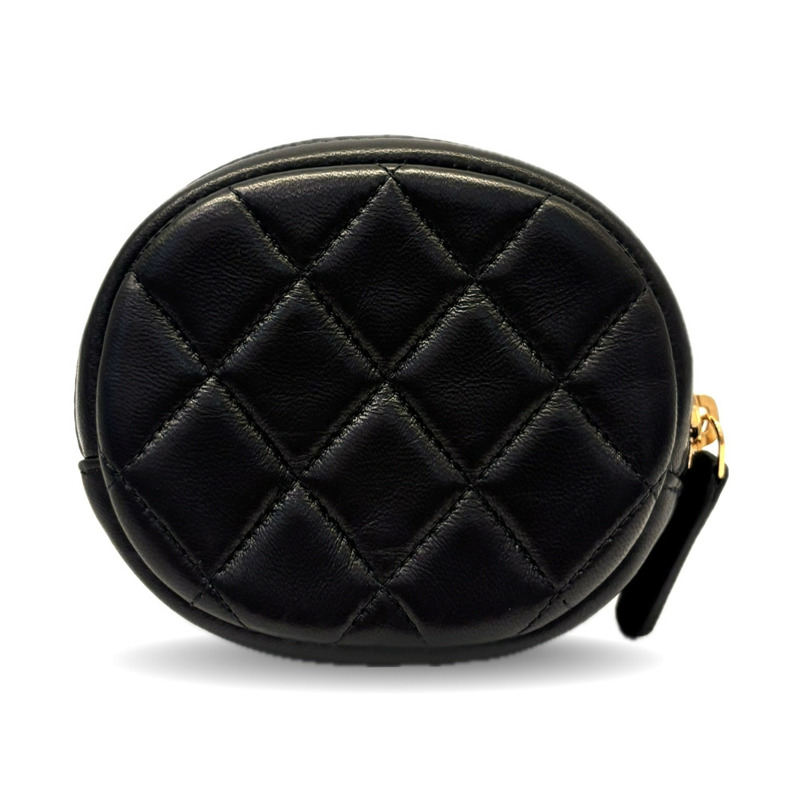 CHANEL Matelasse 手拿包，黑色小羊皮，迷你十字繡零錢包，AP0217-1