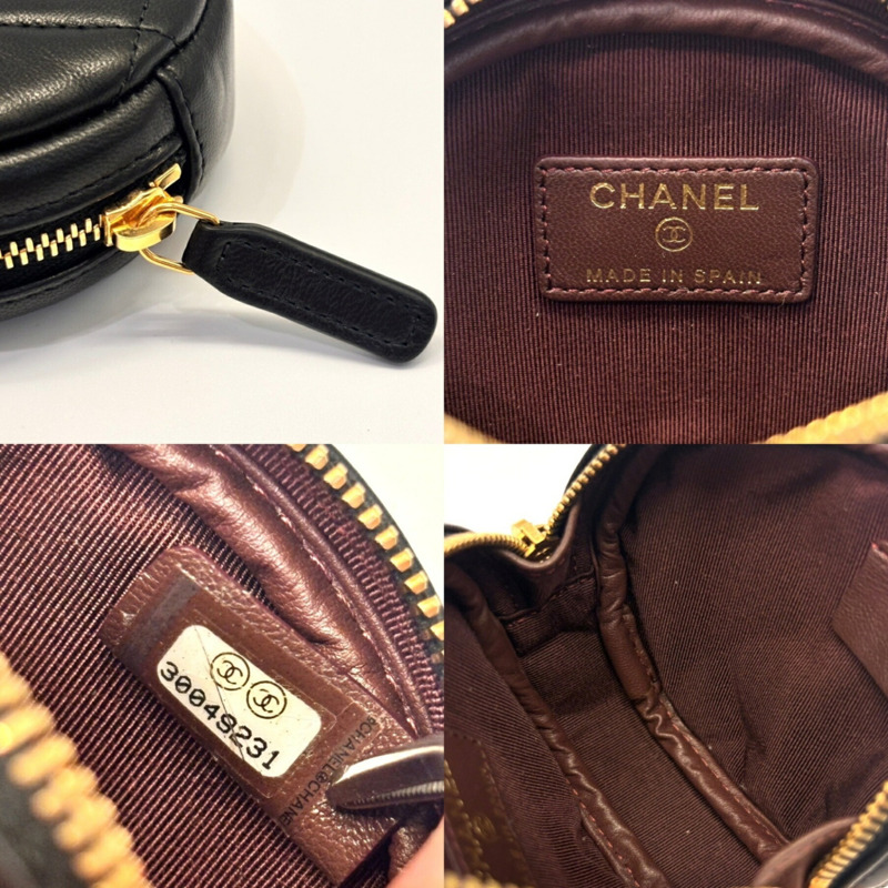 CHANEL Matelasse 手拿包，黑色小羊皮，迷你十字繡零錢包，AP0217-3