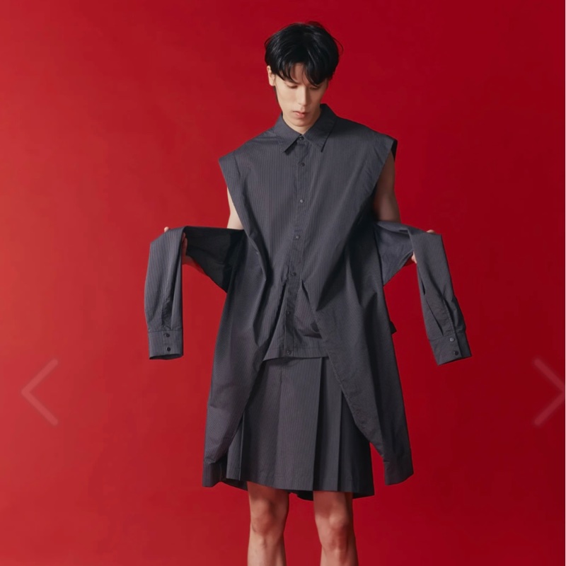 四袖背心襯衫/打褶短褲(整套)-4