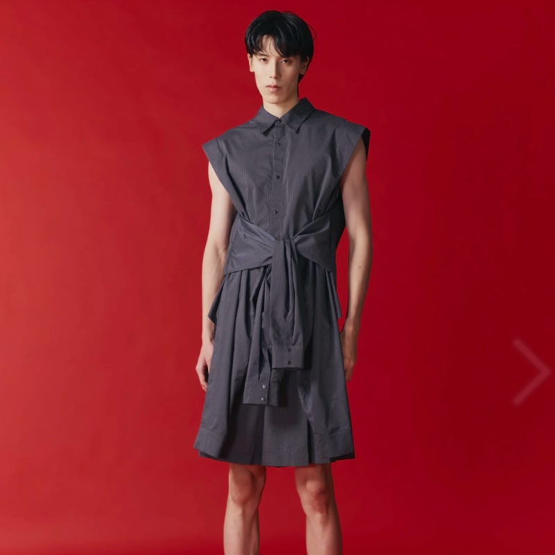 四袖背心襯衫/打褶短褲(整套)-5