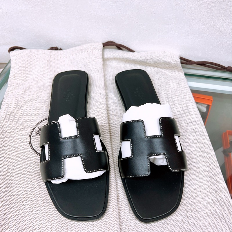 全新 Hermes oran 黑色H涼鞋 平底鞋-0