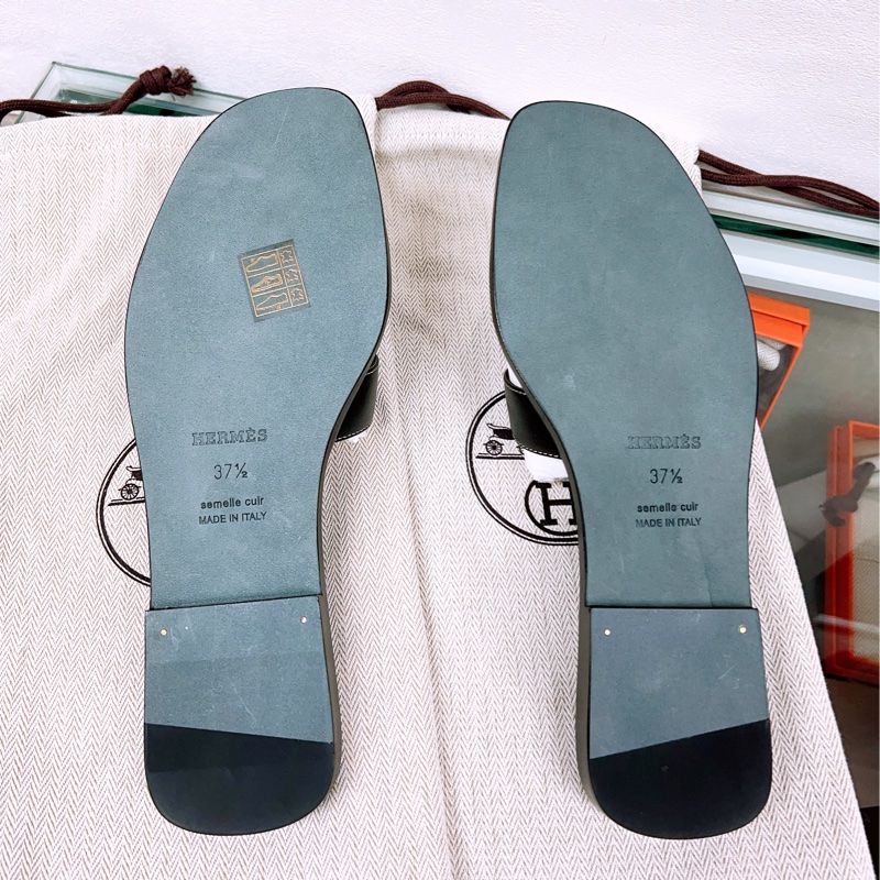 全新 Hermes oran 黑色H涼鞋 平底鞋-4