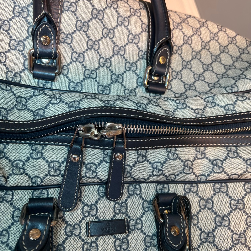 Gucci 米白/深藍色GG Logo Supreme帆布旅行袋/有拉桿-1