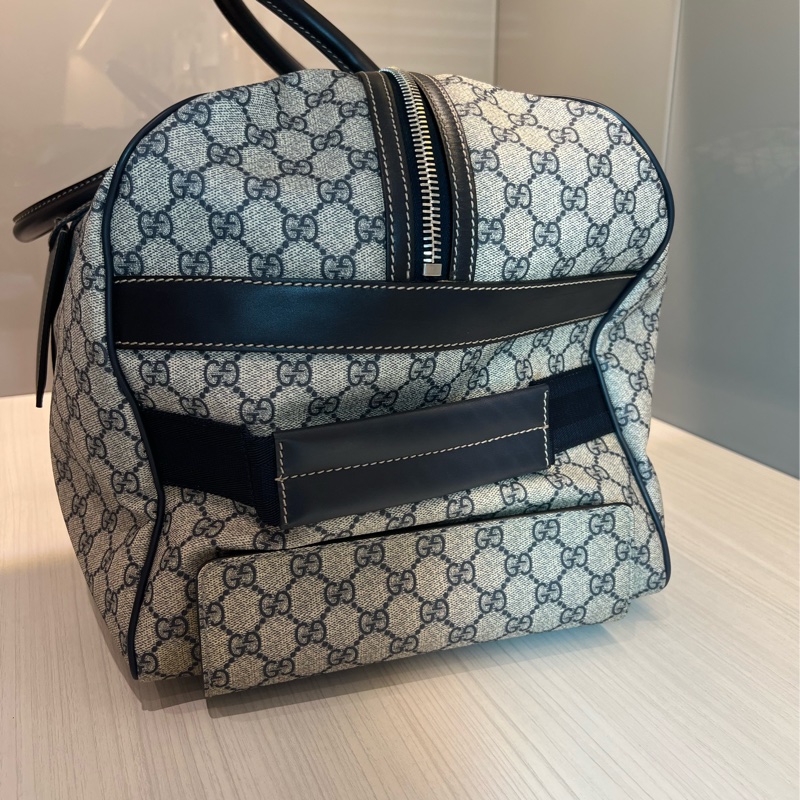 Gucci 米白/深藍色GG Logo Supreme帆布旅行袋/有拉桿-2