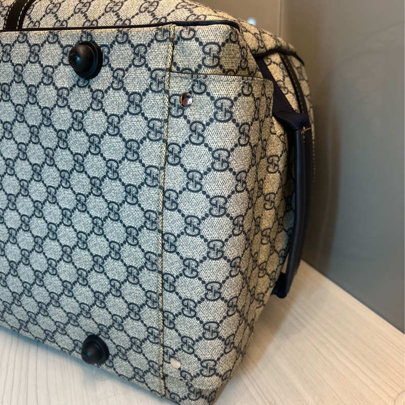 Gucci 米白/深藍色GG Logo Supreme帆布旅行袋/有拉桿-7