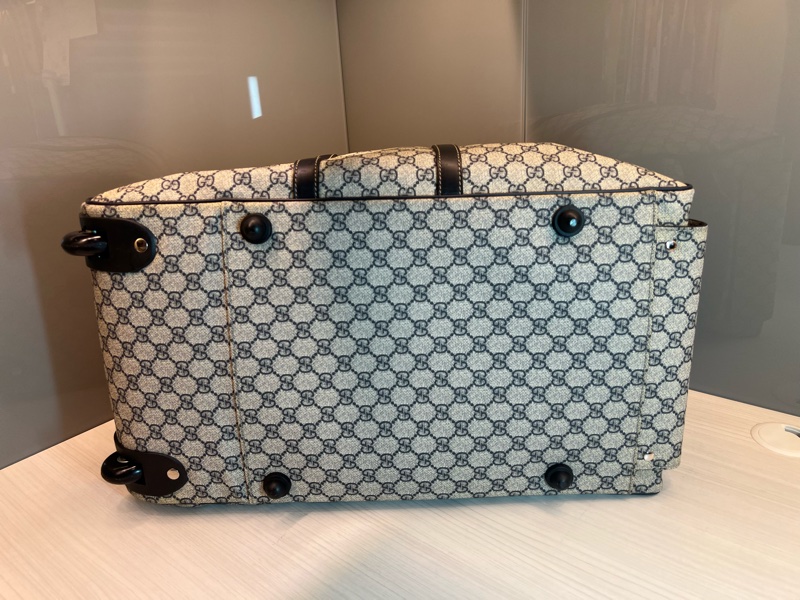 Gucci 米白/深藍色GG Logo Supreme帆布旅行袋/有拉桿-8