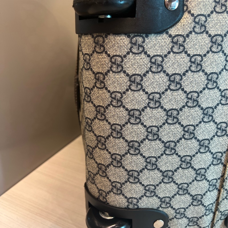 Gucci 米白/深藍色GG Logo Supreme帆布旅行袋/有拉桿-9