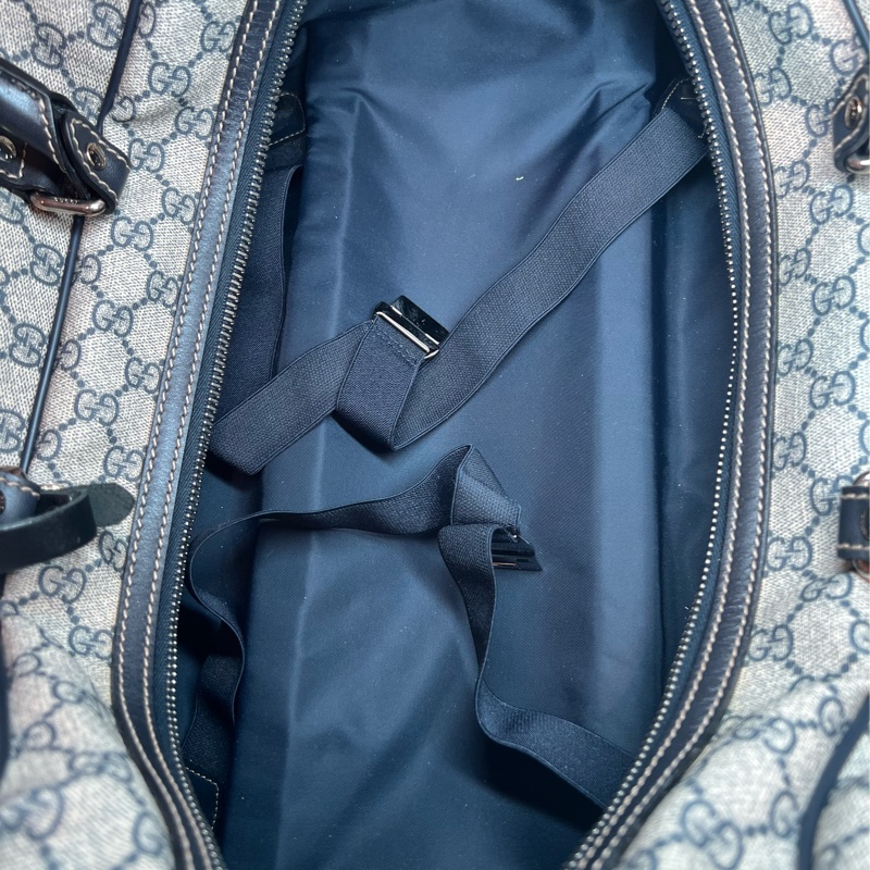 Gucci 米白/深藍色GG Logo Supreme帆布旅行袋/有拉桿-11