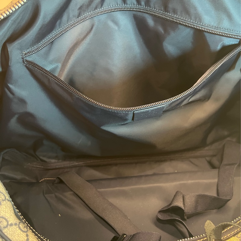 Gucci 米白/深藍色GG Logo Supreme帆布旅行袋/有拉桿-12
