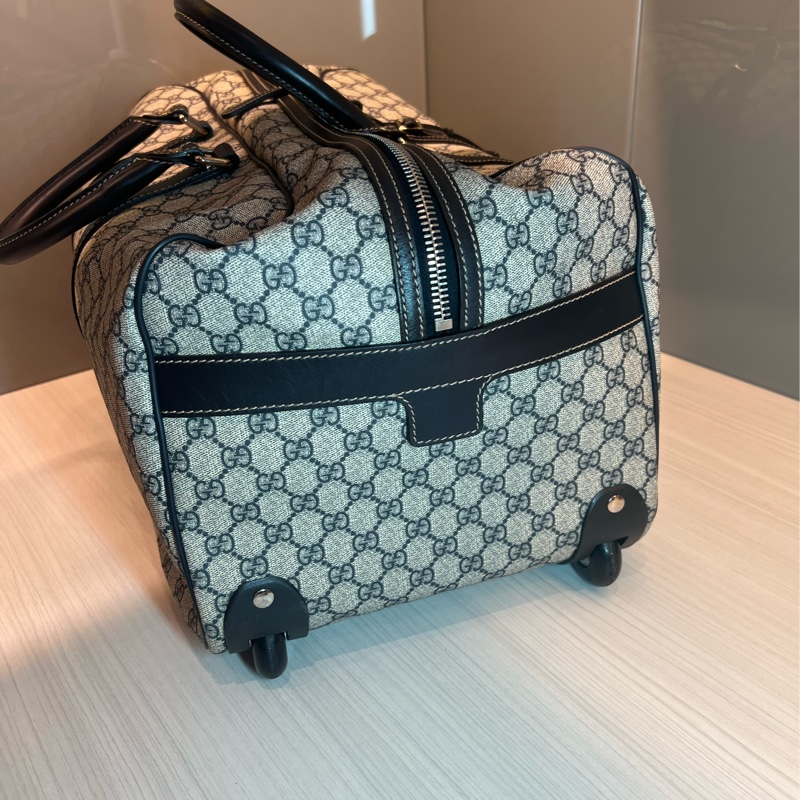 Gucci 米白/深藍色GG Logo Supreme帆布旅行袋/有拉桿-16