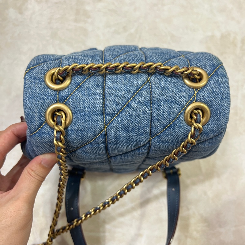 COACH TABBY 絎縫單寧牛仔鏈帶斜背/後背兩用包(單寧藍色)-10