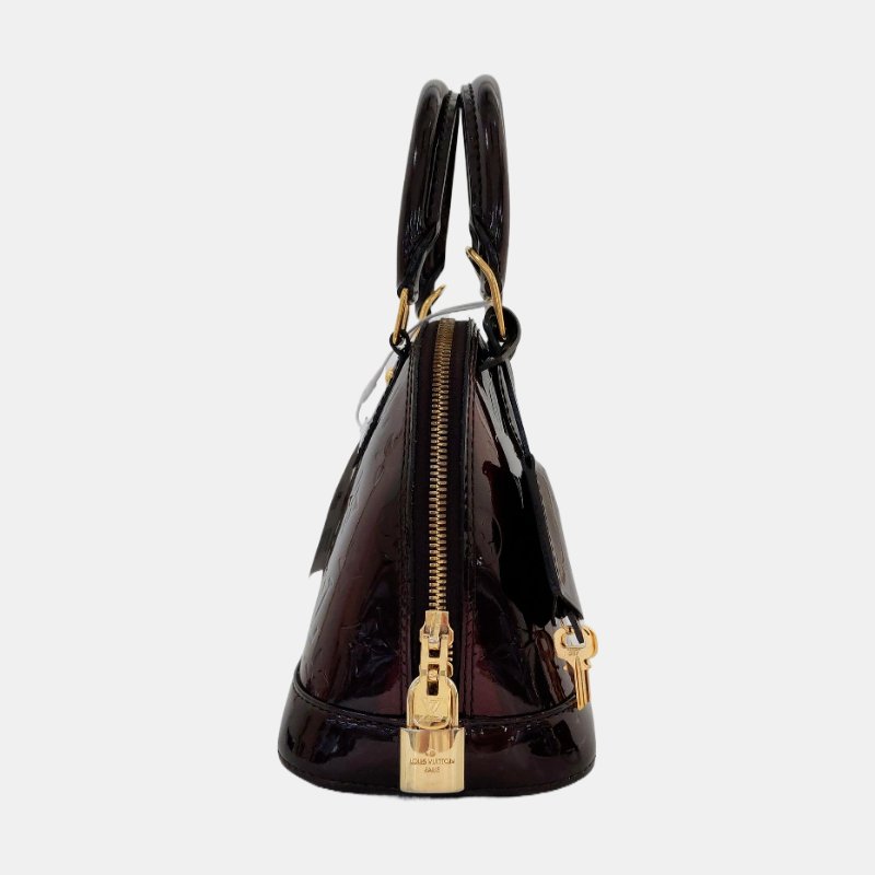 LOUIS VUITTON ALMA BB 拼色漆皮壓紋貝殼包 肩背包 手提包 金色五金 可拆卸肩帶-3