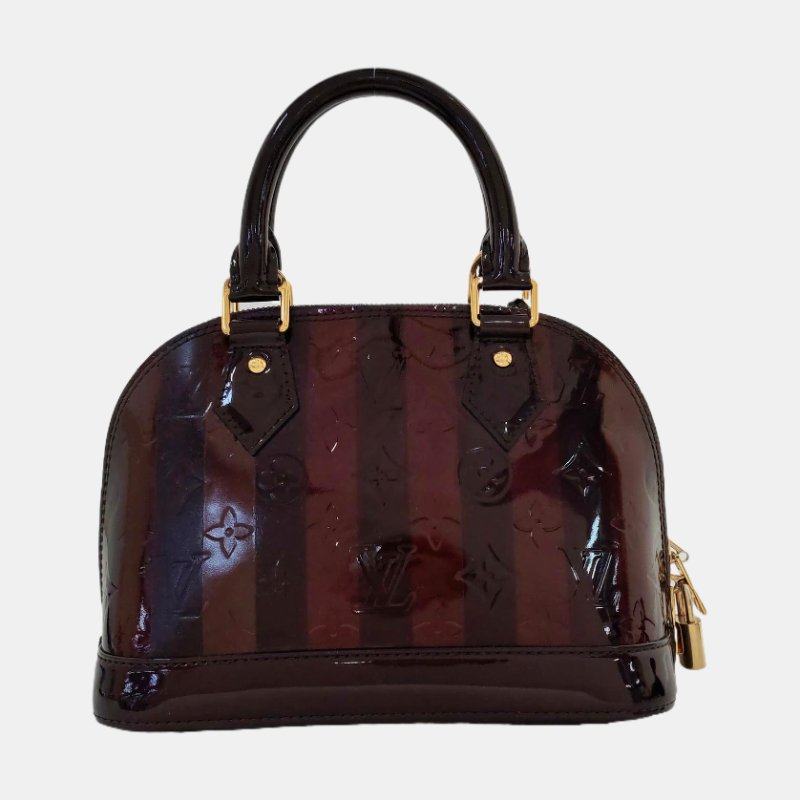 LOUIS VUITTON ALMA BB 拼色漆皮壓紋貝殼包 肩背包 手提包 金色五金 可拆卸肩帶-4