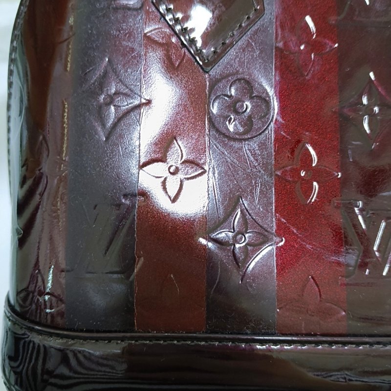 LOUIS VUITTON ALMA BB 拼色漆皮壓紋貝殼包 肩背包 手提包 金色五金 可拆卸肩帶-8
