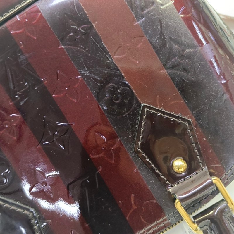 LOUIS VUITTON ALMA BB 拼色漆皮壓紋貝殼包 肩背包 手提包 金色五金 可拆卸肩帶-9