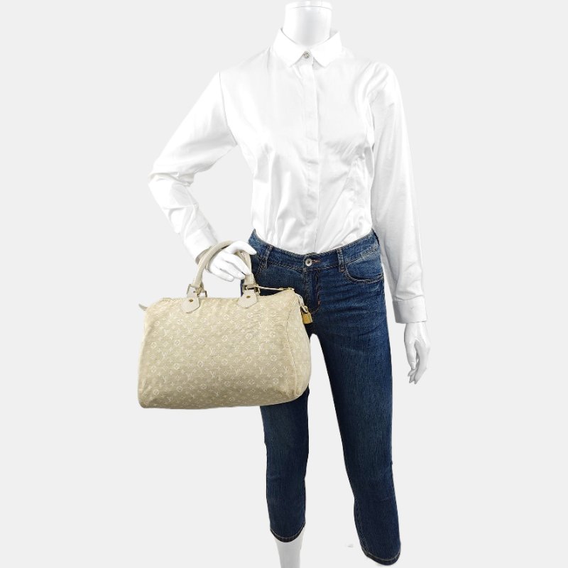 LOUIS VUITTON SPEEDY30 米色帆布老花波士頓包手提包 金色五金 中古款-1