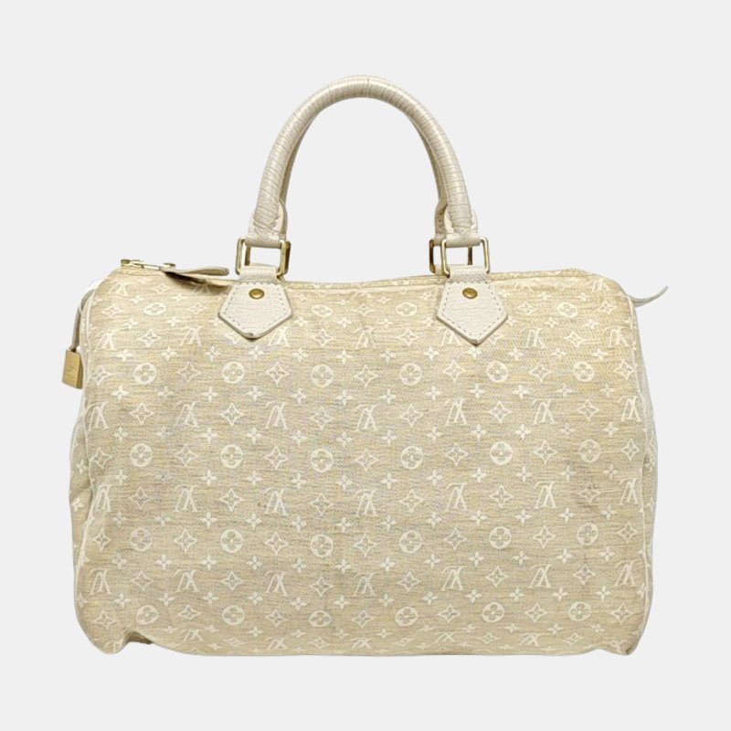 LOUIS VUITTON SPEEDY30 米色帆布老花波士頓包手提包 金色五金 中古款-4