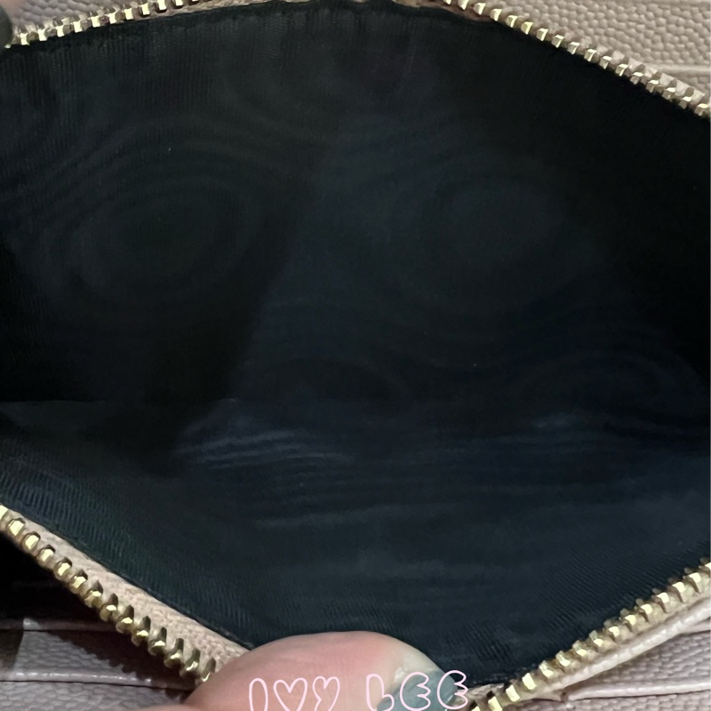 SAINT LAURENT YSL 聖羅蘭 山形紋 魚子醬 粉色 荔枝皮金字logo釦式長夾 正品 二手精品-11