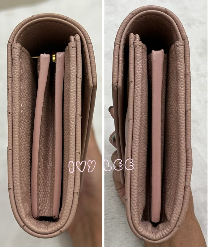 SAINT LAURENT YSL 聖羅蘭 山形紋 魚子醬 粉色 荔枝皮金字logo釦式長夾 正品 二手精品-15