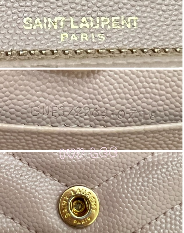 SAINT LAURENT YSL 聖羅蘭 山形紋 魚子醬 粉色 荔枝皮金字logo釦式長夾 正品 二手精品-18
