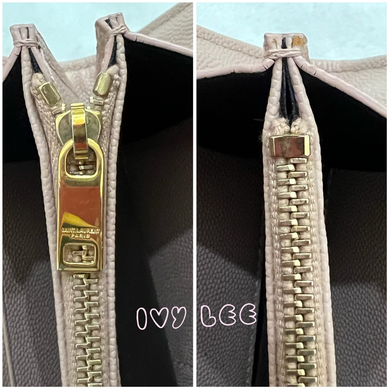 SAINT LAURENT YSL 聖羅蘭 山形紋 魚子醬 粉色 荔枝皮金字logo釦式長夾 正品 二手精品-20