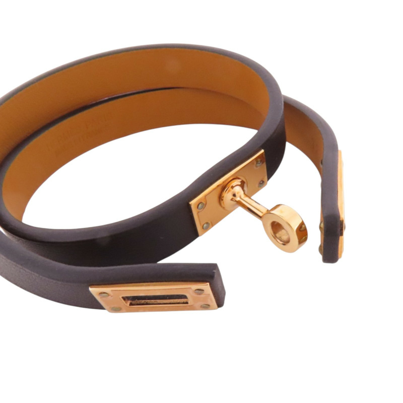 HERMES Swift皮革Kelly Double Tour Bracelet金扣手鐲-7