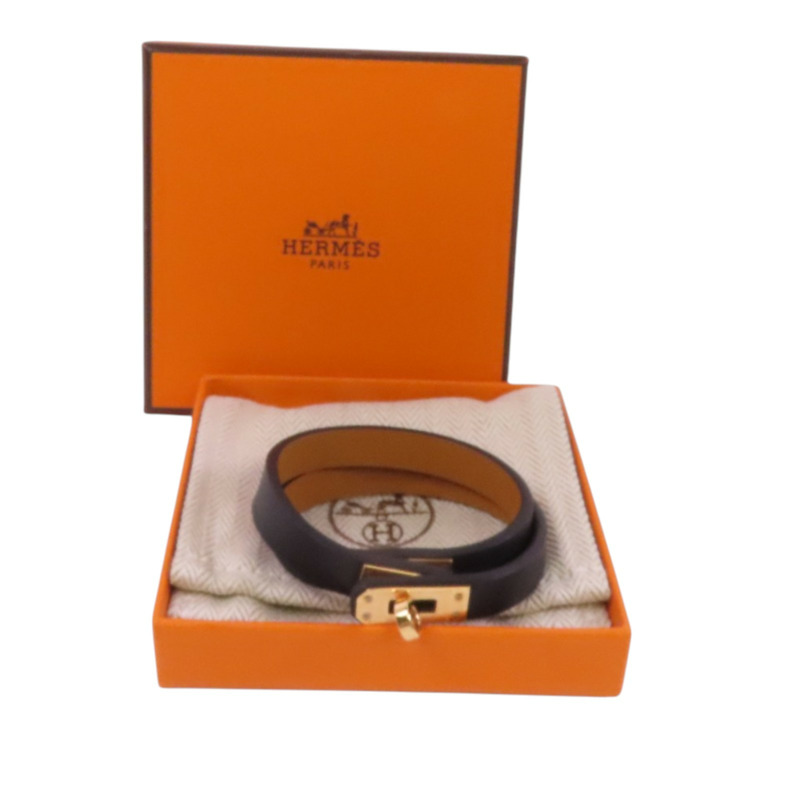HERMES Swift皮革Kelly Double Tour Bracelet金扣手鐲-9