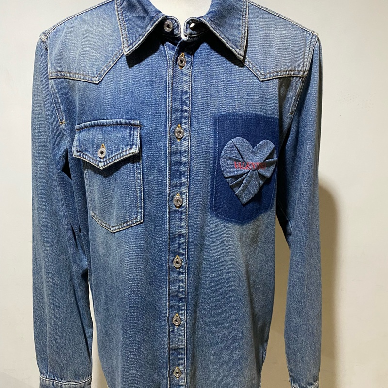 VALENTINO 飾折疊愛心牛仔襯衫-0