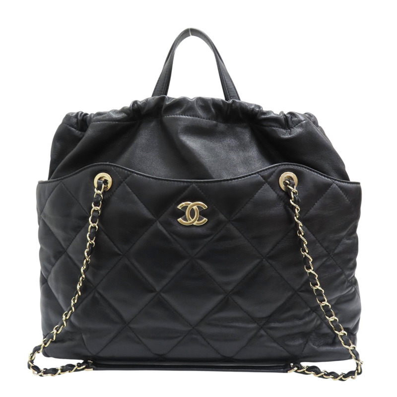 黑色 羊皮 銀扣 購物包 肩背包【CHANEL 香奈兒】-0