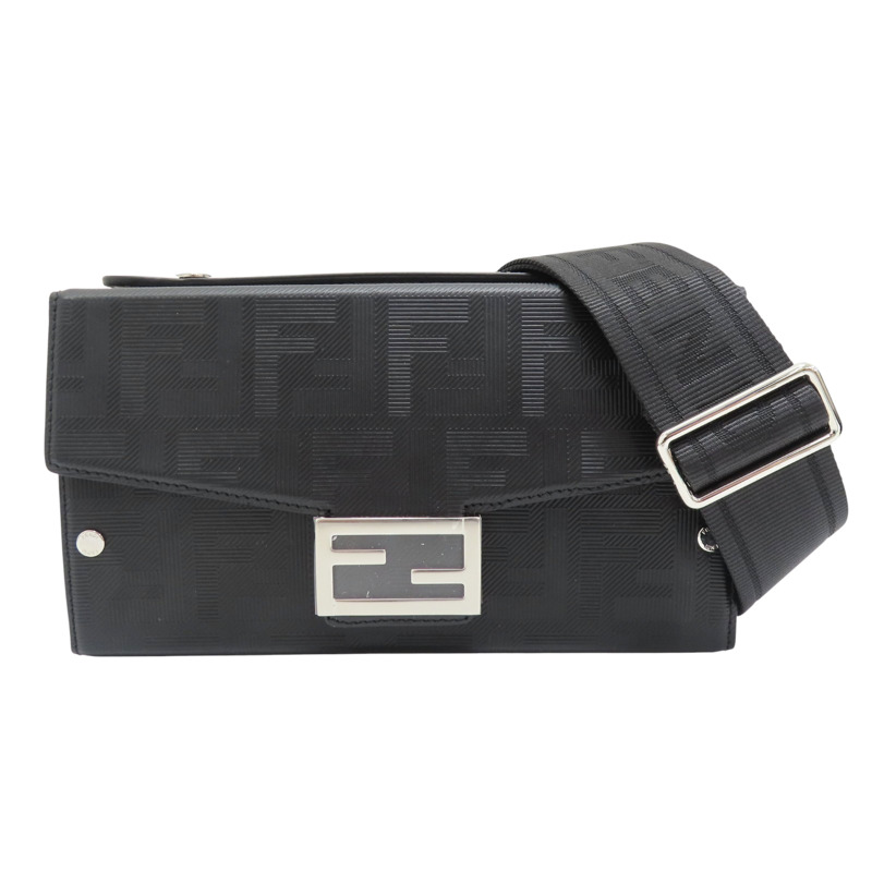 黑色 帆布小牛皮飾邊 Baguette Soft Trunk 硬殼 肩背包【FENDI 芬迪】 7VA565-0