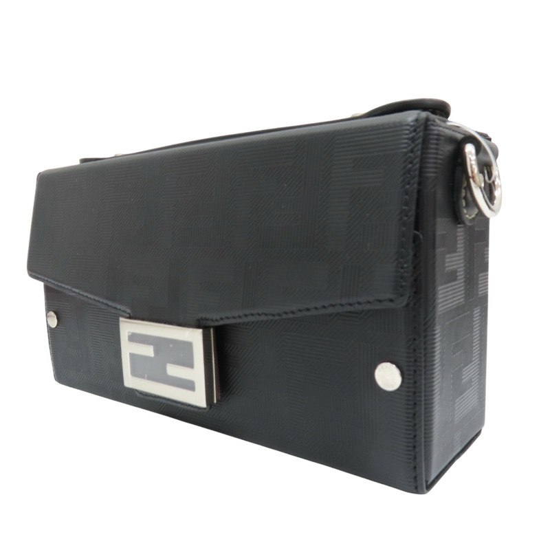 黑色 帆布小牛皮飾邊 Baguette Soft Trunk 硬殼 肩背包【FENDI 芬迪】 7VA565-2