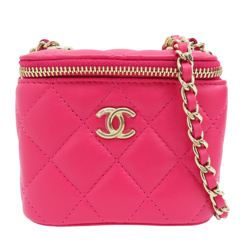 桃粉色 羊皮 Mini Vanity Case 鍊帶 肩背包 金扣【CHANEL 香奈兒】-0