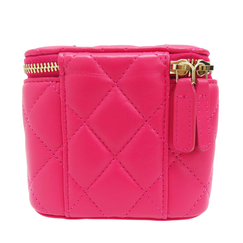 桃粉色 羊皮 Mini Vanity Case 鍊帶 肩背包 金扣【CHANEL 香奈兒】-1
