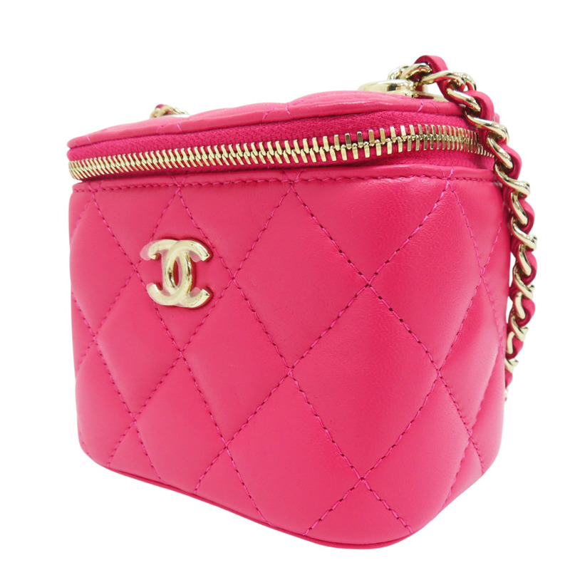 桃粉色 羊皮 Mini Vanity Case 鍊帶 肩背包 金扣【CHANEL 香奈兒】-2