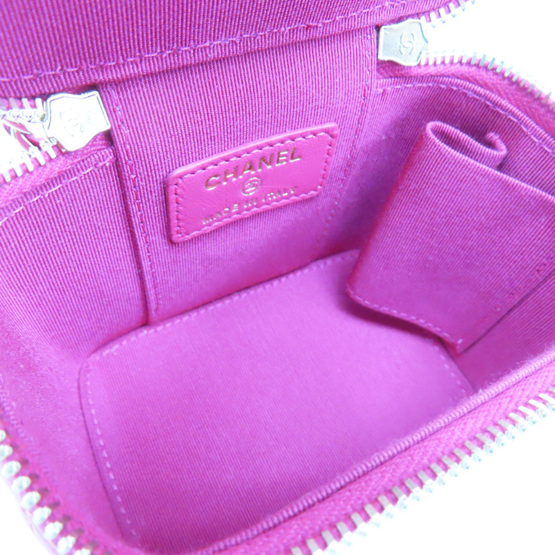 桃粉色 羊皮 Mini Vanity Case 鍊帶 肩背包 金扣【CHANEL 香奈兒】-4