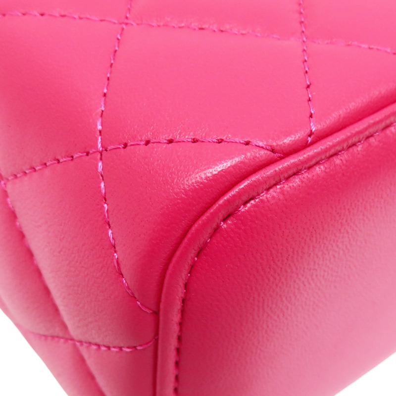 桃粉色 羊皮 Mini Vanity Case 鍊帶 肩背包 金扣【CHANEL 香奈兒】-9