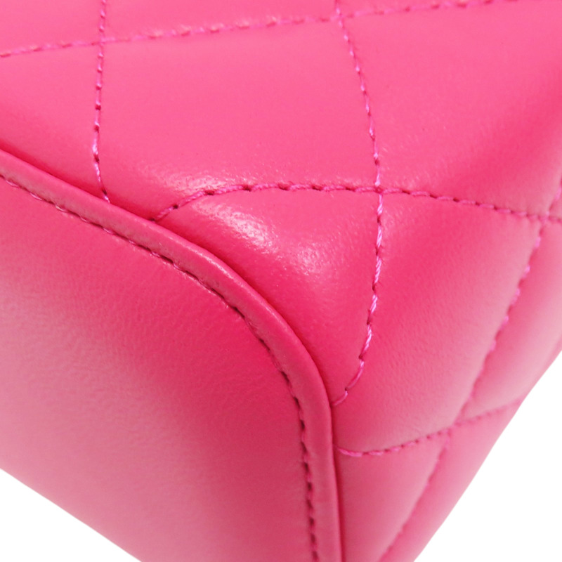 桃粉色 羊皮 Mini Vanity Case 鍊帶 肩背包 金扣【CHANEL 香奈兒】-10