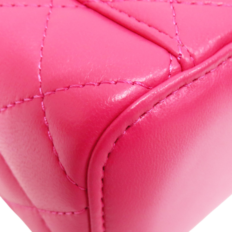 桃粉色 羊皮 Mini Vanity Case 鍊帶 肩背包 金扣【CHANEL 香奈兒】-11