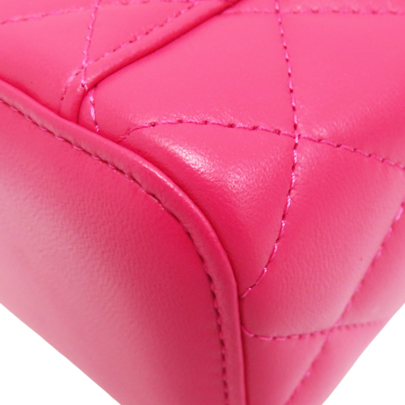 桃粉色 羊皮 Mini Vanity Case 鍊帶 肩背包 金扣【CHANEL 香奈兒】-12