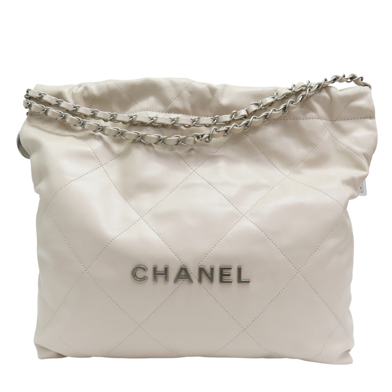 米白牛皮 22 中號 肩背包 銀扣 AS3261【CHANEL 香奈兒】 AS3261-0