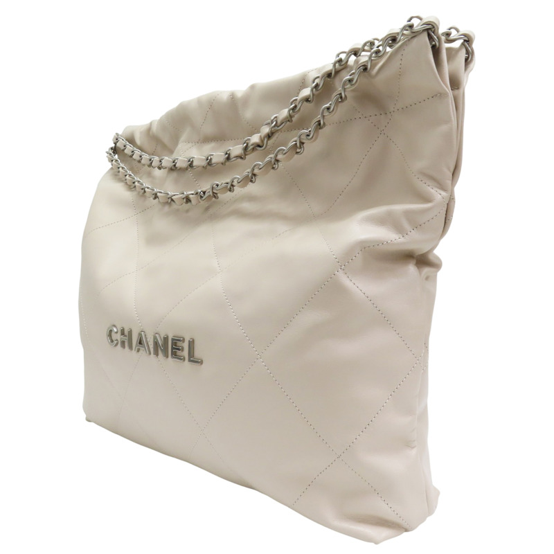 米白牛皮 22 中號 肩背包 銀扣 AS3261【CHANEL 香奈兒】 AS3261-2