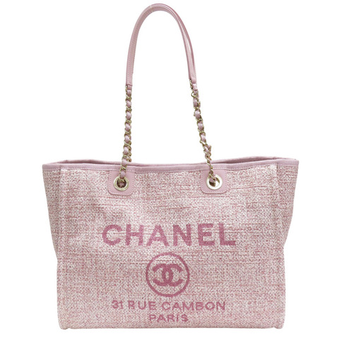 粉色帆布 Deauvill MM 沙灘包 肩背包 A67001【CHANEL 香奈兒】 A67001