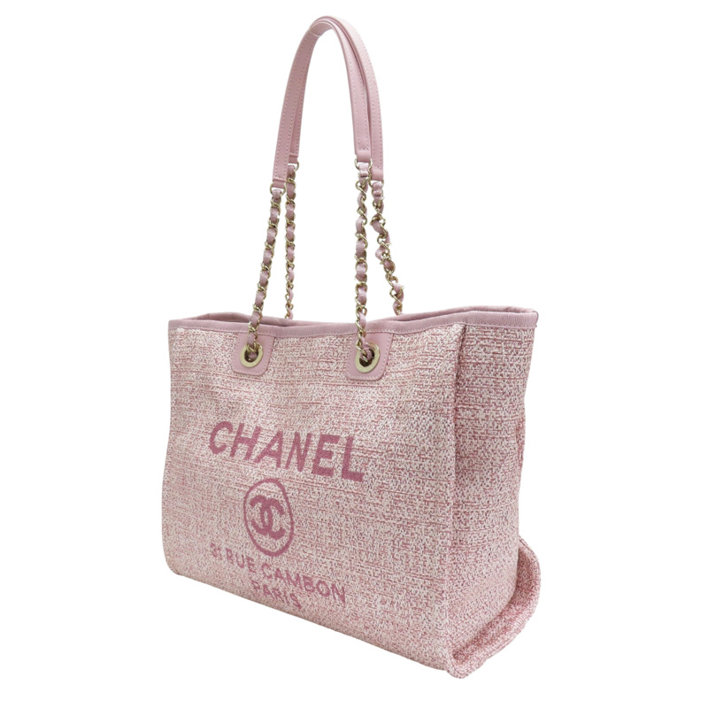 粉色帆布 Deauvill MM 沙灘包 肩背包 A67001【CHANEL 香奈兒】 A67001-2