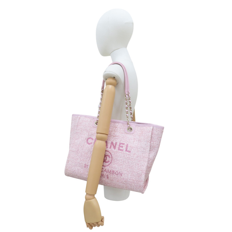粉色帆布 Deauvill MM 沙灘包 肩背包 A67001【CHANEL 香奈兒】 A67001-9