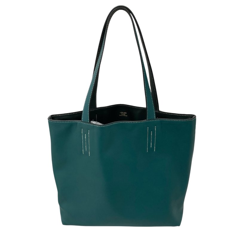 HERMES 愛馬仕 DOUBLE SENS28 雙面托特包 VAUX SWIFT皮革 海洋藍×深綠-0