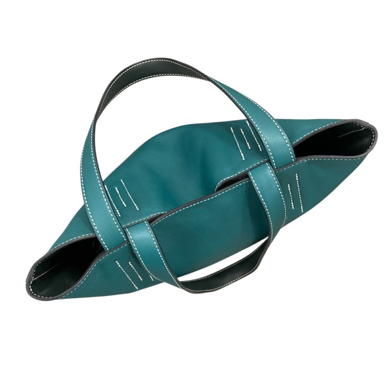 HERMES 愛馬仕 DOUBLE SENS28 雙面托特包 VAUX SWIFT皮革 海洋藍×深綠-5