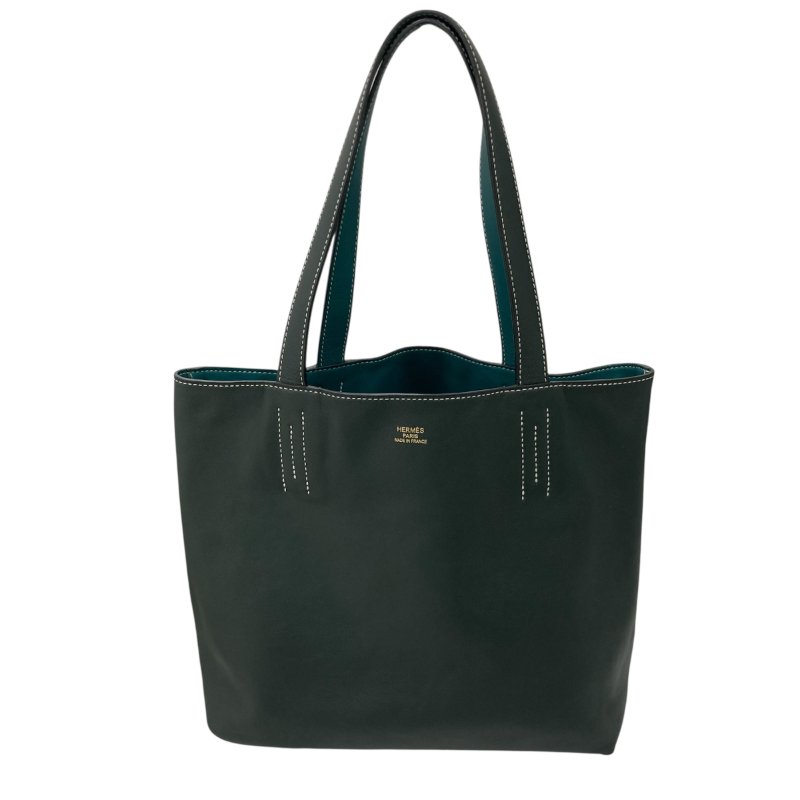 HERMES 愛馬仕 DOUBLE SENS28 雙面托特包 VAUX SWIFT皮革 海洋藍×深綠-12