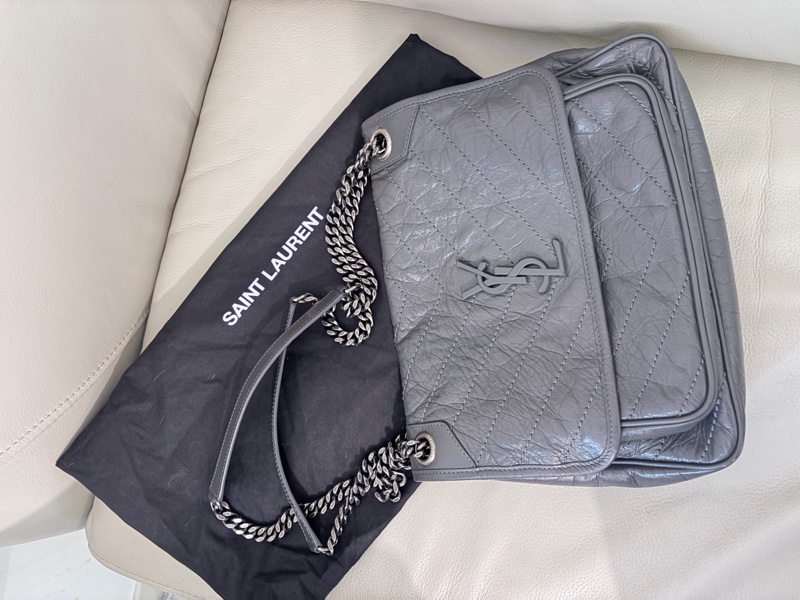 YSL Niki Medium Grey 聖羅蘭NIKI復古皮革中號 (灰色)-2