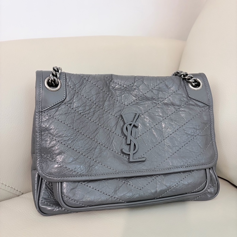 YSL Niki Medium Grey 聖羅蘭NIKI復古皮革中號 （灰色）-5
