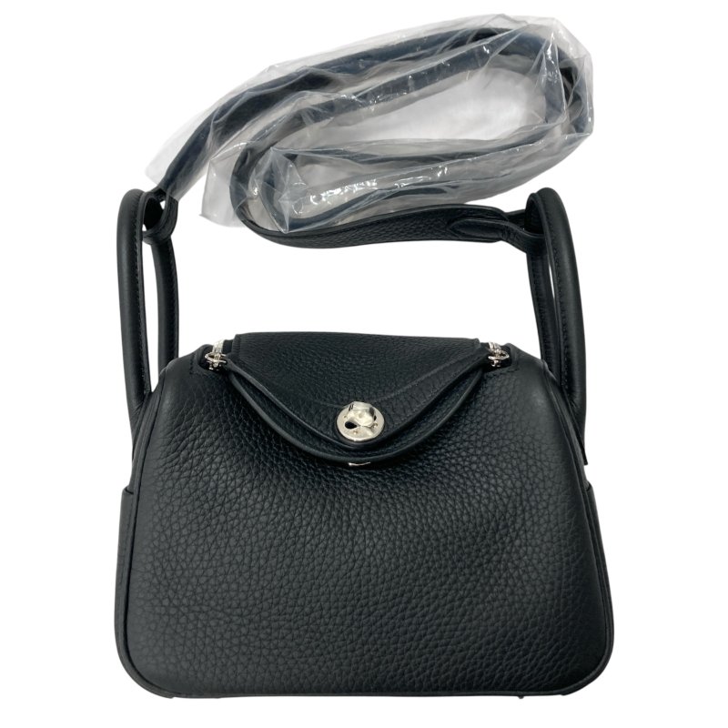 HERMES 愛馬仕 MINI LINDY K刻 皮革 肩背包 黑色 銀扣-0